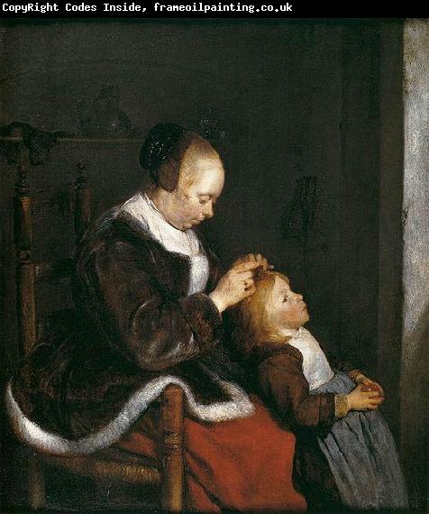 Gerard ter Borch the Younger Mother Combing the Hair of Her Child.